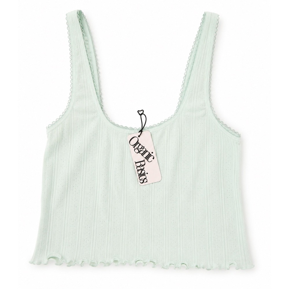 Organic Basics Mint Green Ribbed Crop Tank Top Women's Small NWT Pointelle Lace